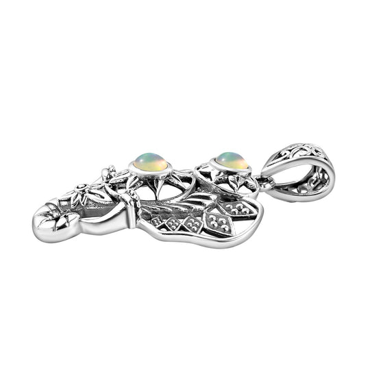 Handgearbeiteter, natürlicher, äthiopischer Opal-Anhänger, 925 Silber Schwarz oxidiert ca. 0,78 ct