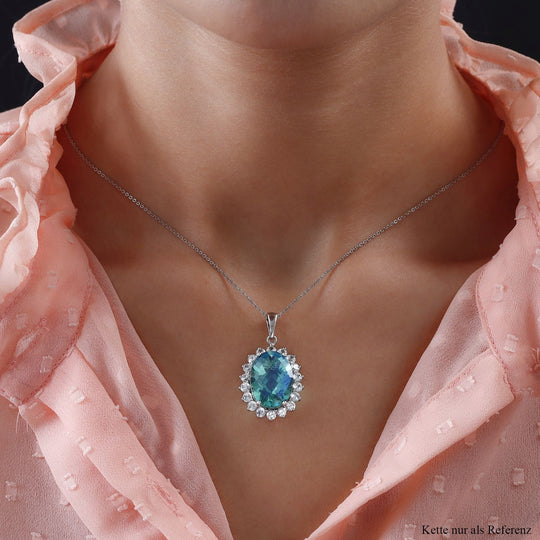 Pfau Triplett Quarz und weißer Zirkon-Anhänger, 925 Silber platiniert ca. 15.18 ct