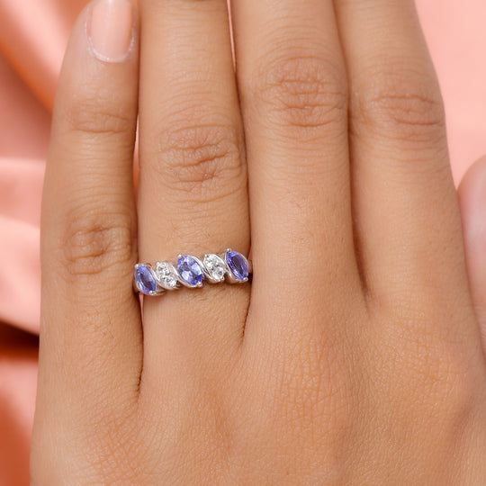 AA Tansanit und weißer Zirkon-Ring, 925 Silber platiniert (Größe 19.00) ca. 0.85 ct