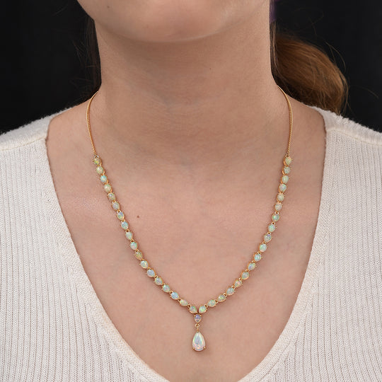 Natürliche, äthiopische Opal-Halskette, ca. 45 cm, 925 Silber Gelbgold Vermeil ca. 8.95 ct