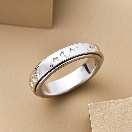 Mond und Sterne Spinning-Ring, reines, ionenbeschichtetes Messing (Größe 17.00) ca. 4,50g