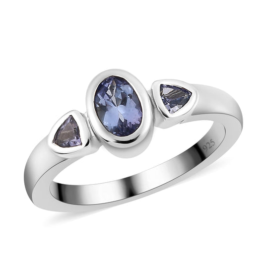 Tansanit 3-Stein-Ring, 925 Silber platiniert ca. 0,59 ct