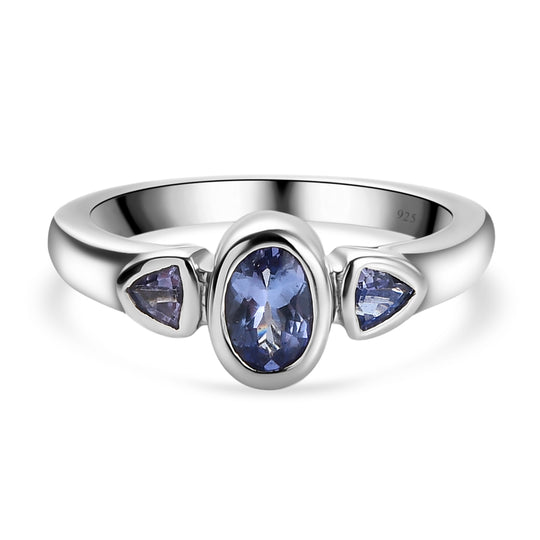 Tansanit 3-Stein-Ring, 925 Silber platiniert ca. 0,59 ct