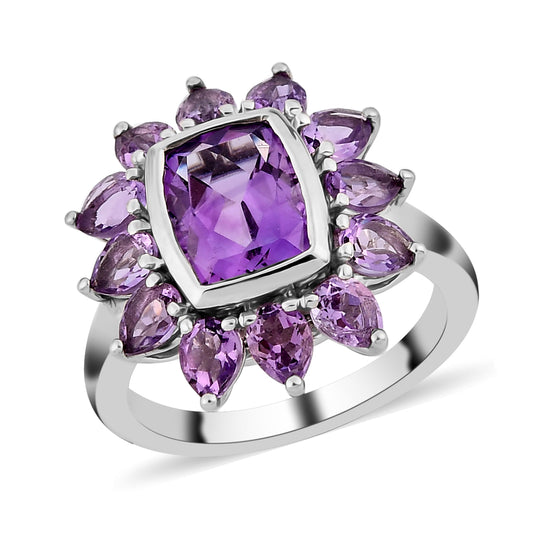 Natürlicher, marokkanischer Amethyst-Ring, 925 Silber platiniert ca. 3.97 ct