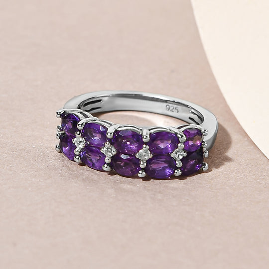 Natürlicher, marokkanischer Amethyst und weißer Zirkon-Ring, 925 Silber platiniert ca. 1.61 ct