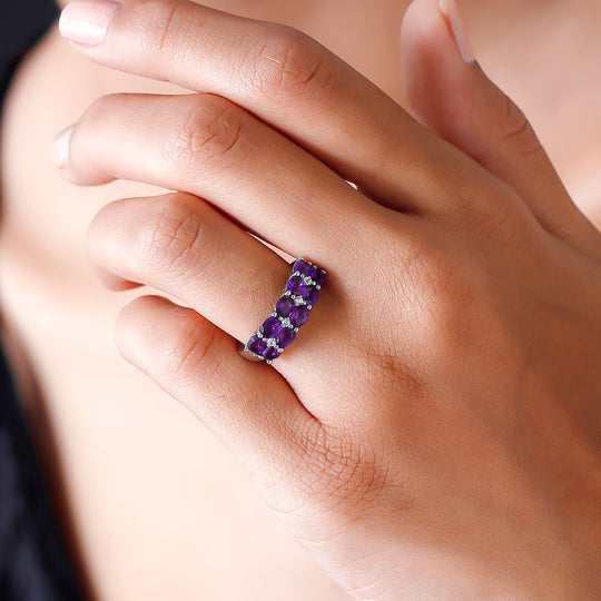 Natürlicher, marokkanischer Amethyst und weißer Zirkon-Ring, 925 Silber platiniert ca. 1.61 ct