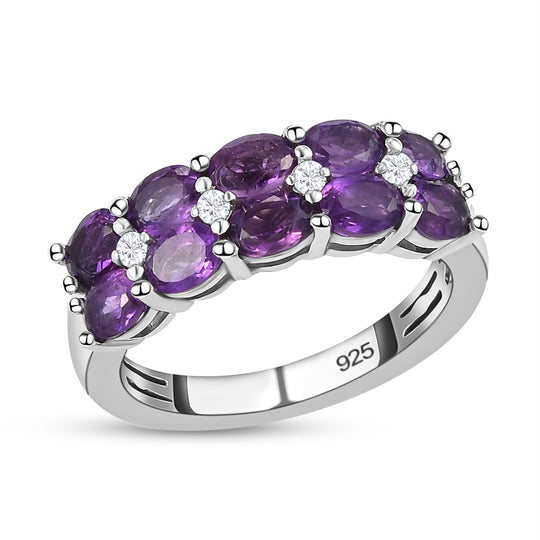 Natürlicher, marokkanischer Amethyst und weißer Zirkon-Ring, 925 Silber platiniert ca. 1.61 ct