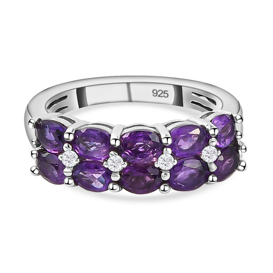 Natürlicher, marokkanischer Amethyst und weißer Zirkon-Ring, 925 Silber platiniert ca. 1.61 ct