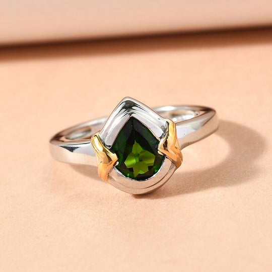 Natürlicher Chromdiopsid Ring 925 Silber Bicolor ca. 1,17 ct