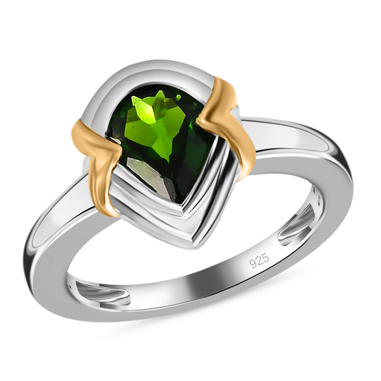 Natürlicher Chromdiopsid Ring 925 Silber Bicolor ca. 1,17 ct