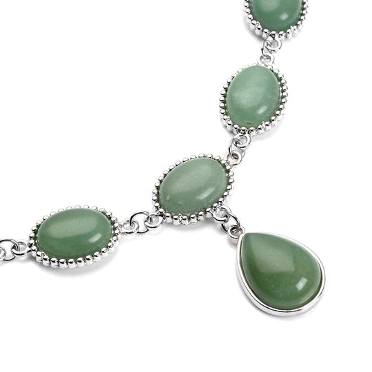 Grüne Aventurin-Halskette, ca. 45 cm, silberfarben ca. 150,00 ct