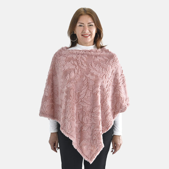 Kunstpelz-Poncho mit Blattmuster, 85x100cm, Rosa
