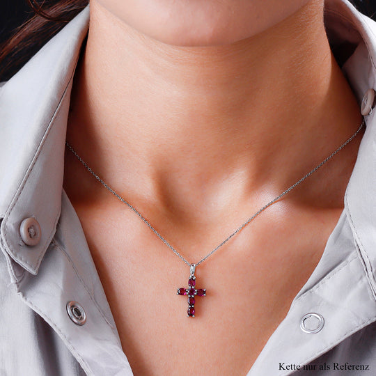 Rhodolith Granat Kreuz-Anhänger, 925 Silber platiniert ca. 1,25 ct