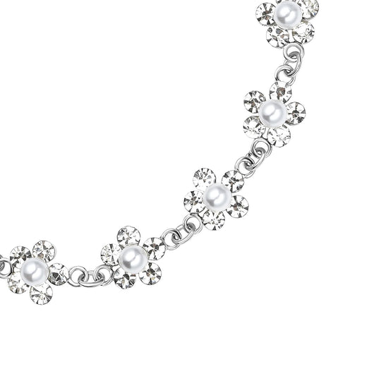 Weißes Glasperlen und Zirkonia flexibles Armband, Messing