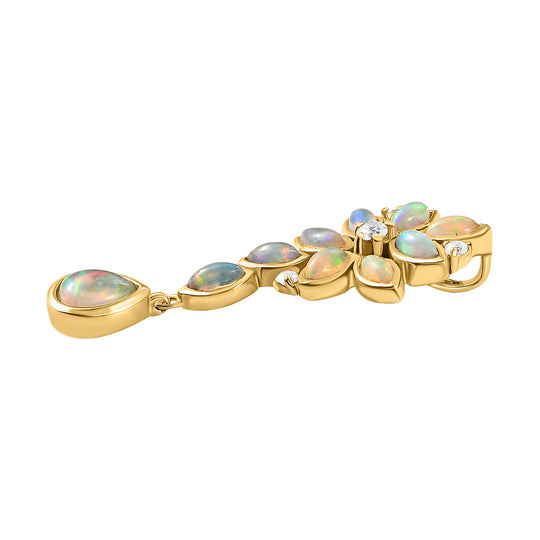 Natürlicher, äthiopischer Opal und weißer Zirkon-Anhänger, 925 Silber vergoldet ca. 1,76 ct