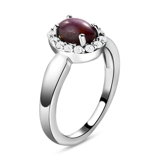 Sternrubin und weißer Zirkon-Ring, 925 Silber platiniert ca. 1,86 ct