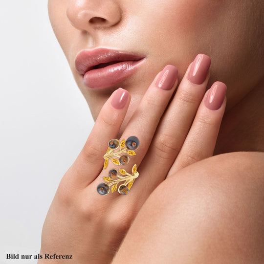 Gelbes Tigerauge und mehrfarbiger Kristall-Ring, (Größe 16.50)