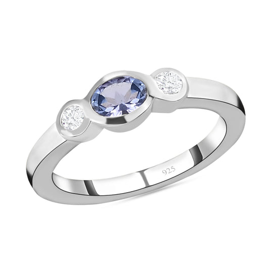 Tansanit und weißer Zirkon-Ring, 925 Silber platiniert ca. 0.55 ct