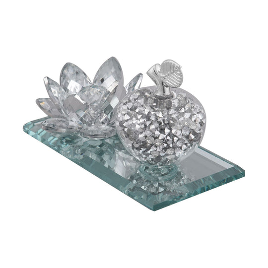 The 5th Season - Kristall-Apfel und Lotusblüte auf verspiegeltem Ständer, 11x6x7cm, Silber