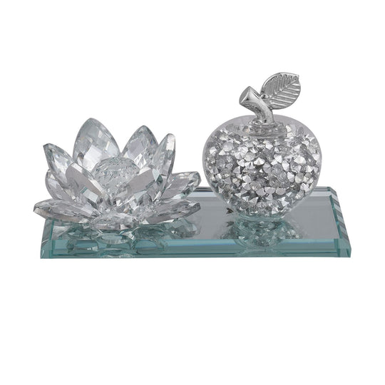 The 5th Season - Kristall-Apfel und Lotusblüte auf verspiegeltem Ständer, 11x6x7cm, Silber