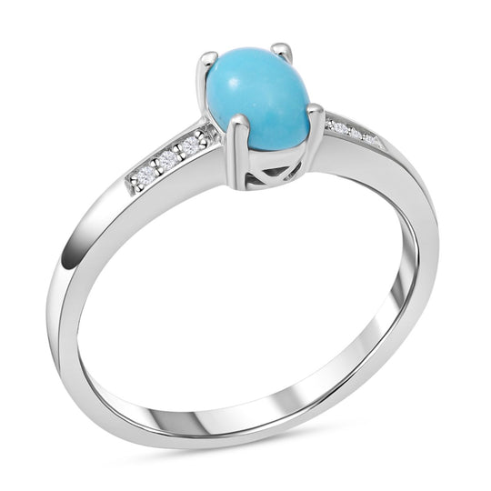 Amerikanischer, natürlicher Sleeping Beauty Türkis und weißer Zirkon-Ring, 925 Silber platiniert ca. 0.76 ct