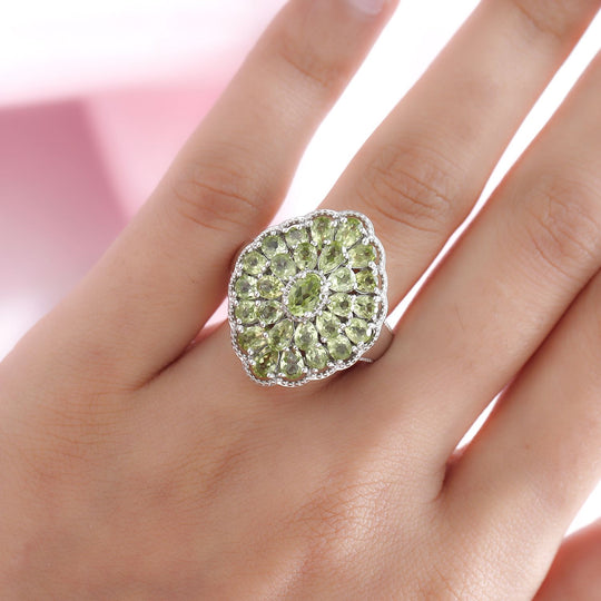 Natürlicher Peridot-Ring, 925 Silber platiniert, , ca. 5.93 ct