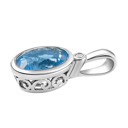 Schweizer Blautopas und weißer Zirkon-Anhänger, 925 Silber platiniert ca. 3,36 ct