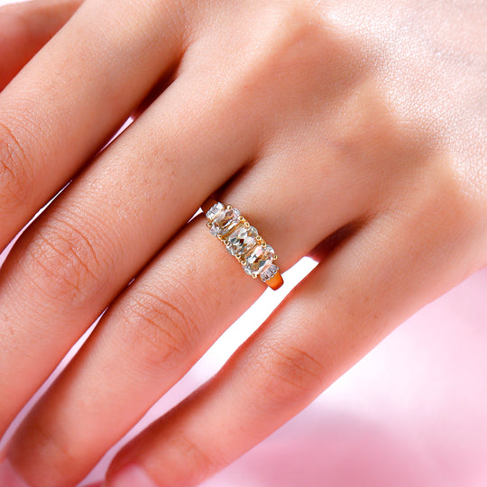 AAA Turkizit und weißer Diamant-Ring, 925 Silber Gelbgold Vermeil (Größe 21.00) ca. 1.59 ct