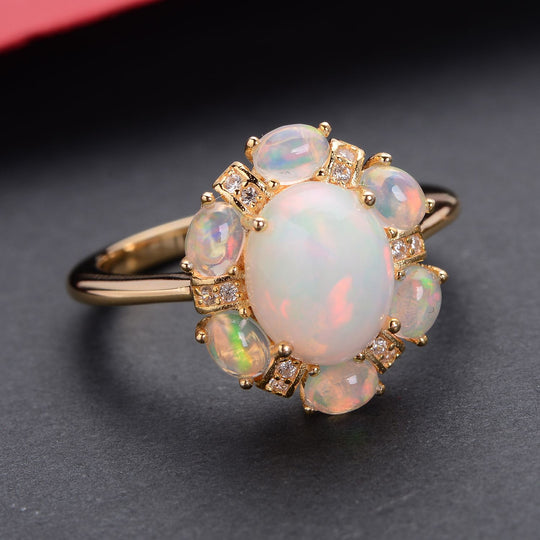 Natürlicher, äthiopischer Opal-Ring, 925 Silber Gelbgold Vermeil ca. 2.45 ct