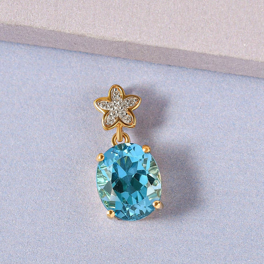Schweizer Blautopas und weißer Zirkon-Anhänger, 925 Silber vergoldet ca. 4,57 ct