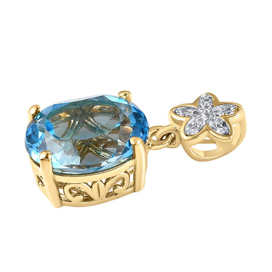 Schweizer Blautopas und weißer Zirkon-Anhänger, 925 Silber vergoldet ca. 4,57 ct