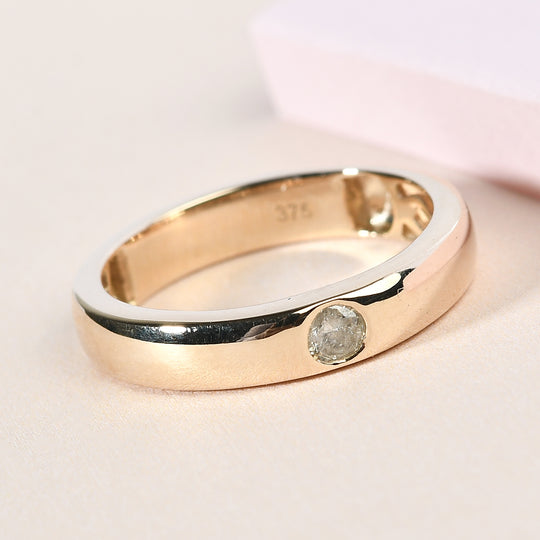 Diamant Band-Ring, SGL zertifiziert I1-I2 G-H, 375 Gelbgold ca. 0.10 ct