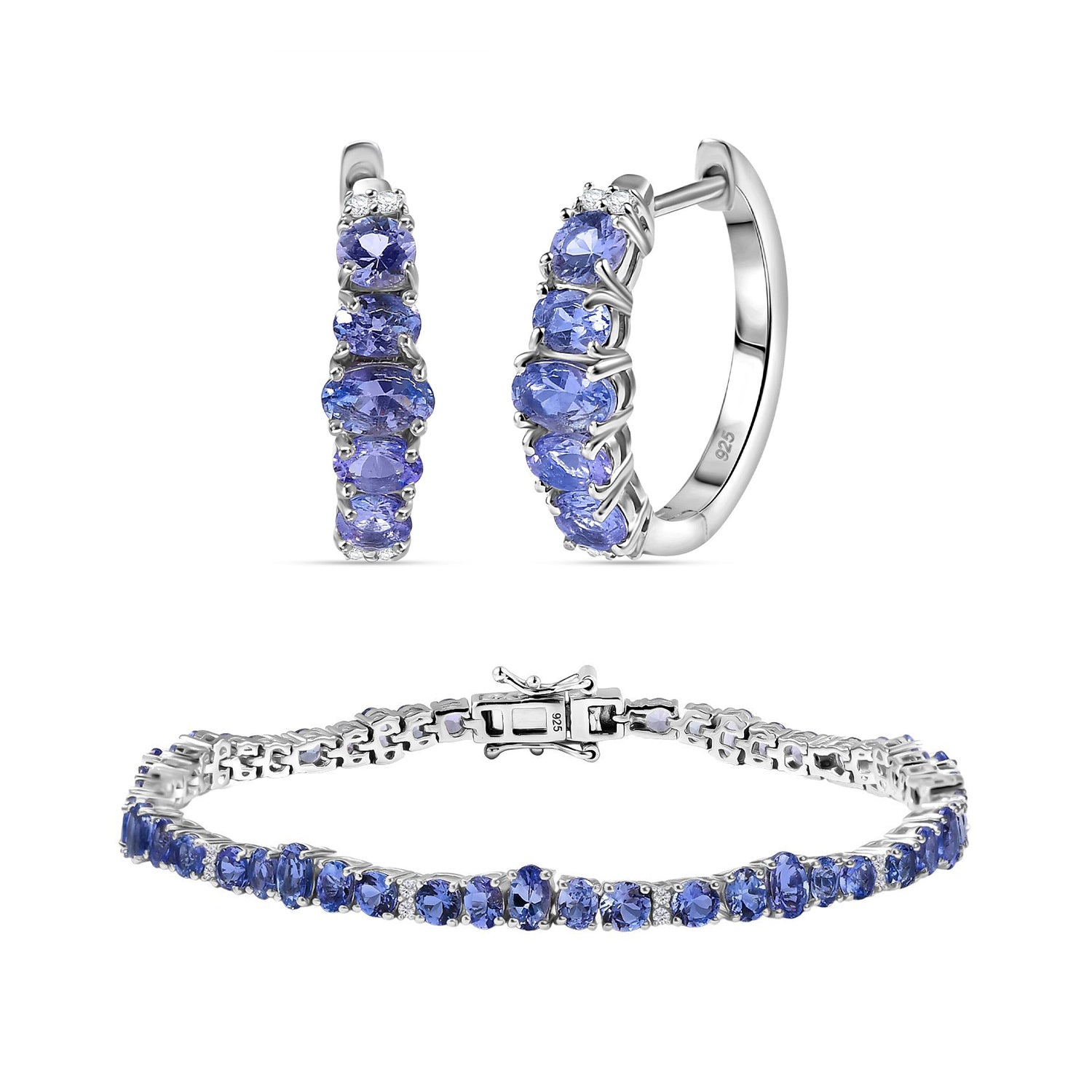 Tansanit und Zikron Armband und Ohrringe