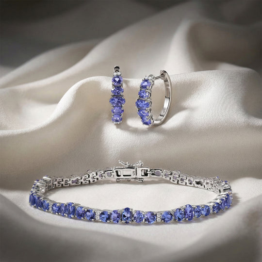 Tansanit und Zikron Armband und Ohrringe