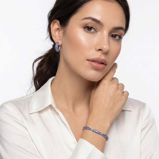 Tansanit und Zikron Armband und Ohrringe