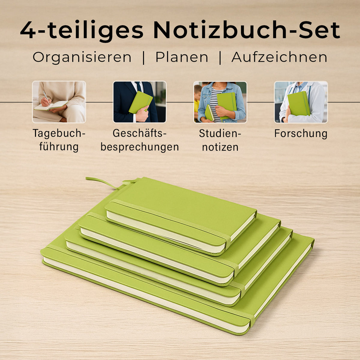 Notizbuch-Set mit Gummibandverschluss Kunstleder und Papier verschiedene Größen