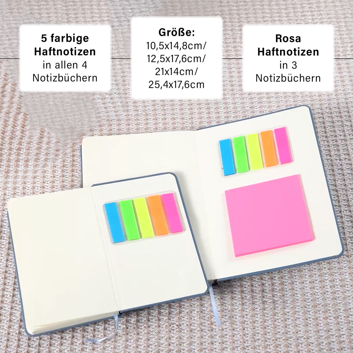 Notizbuch-Set mit Gummibandverschluss Kunstleder und Papier verschiedene Größen
