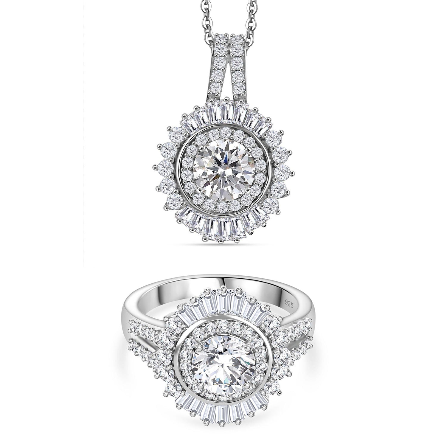 Moissanit Anhänger mit 50cm Kette und Ring