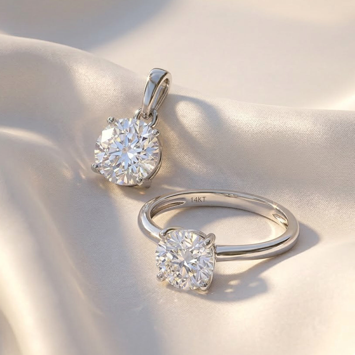 LUXURIANT DIAMOND- VS-EF Labor Diamant Anhänger und Ring in 585 Weißgold