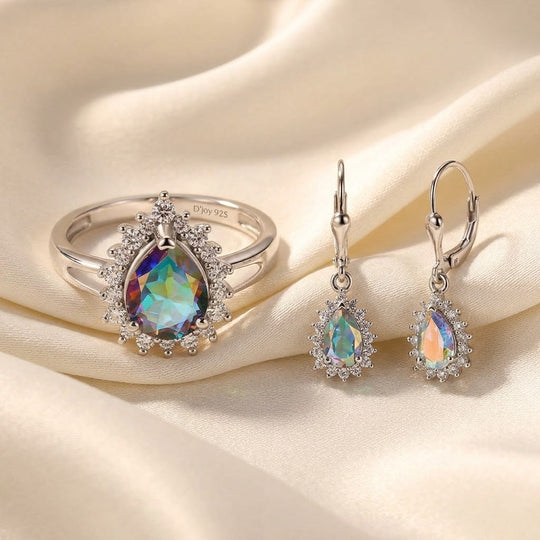 D'Joy Merkur mystischer Topas und Zirkon Ring und Ohrringe