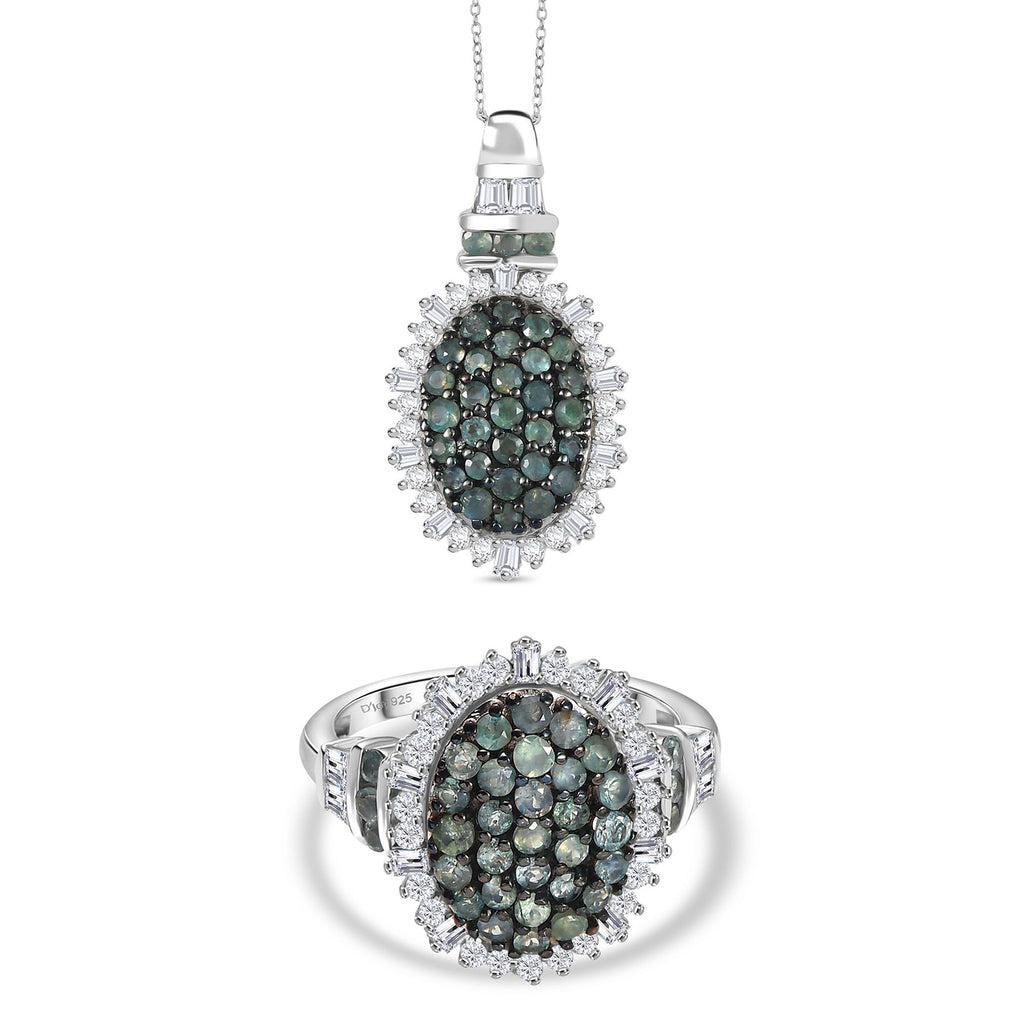 D’Joy Alexandrit und Moissanit Ring und Anhänger mit 50cm Kette