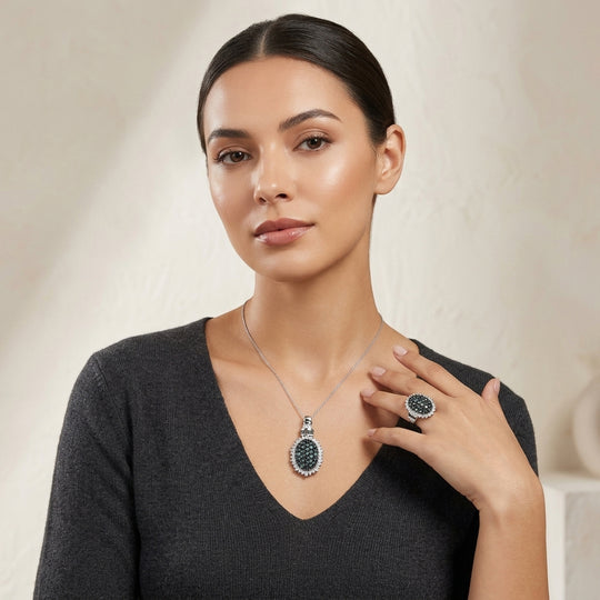D’Joy Alexandrit und Moissanit Ring und Anhänger mit 50cm Kette
