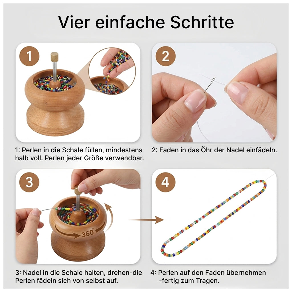 Manuelles Perlenfädelgerät aus Kiefernholz mit Holzschale, 345,00g