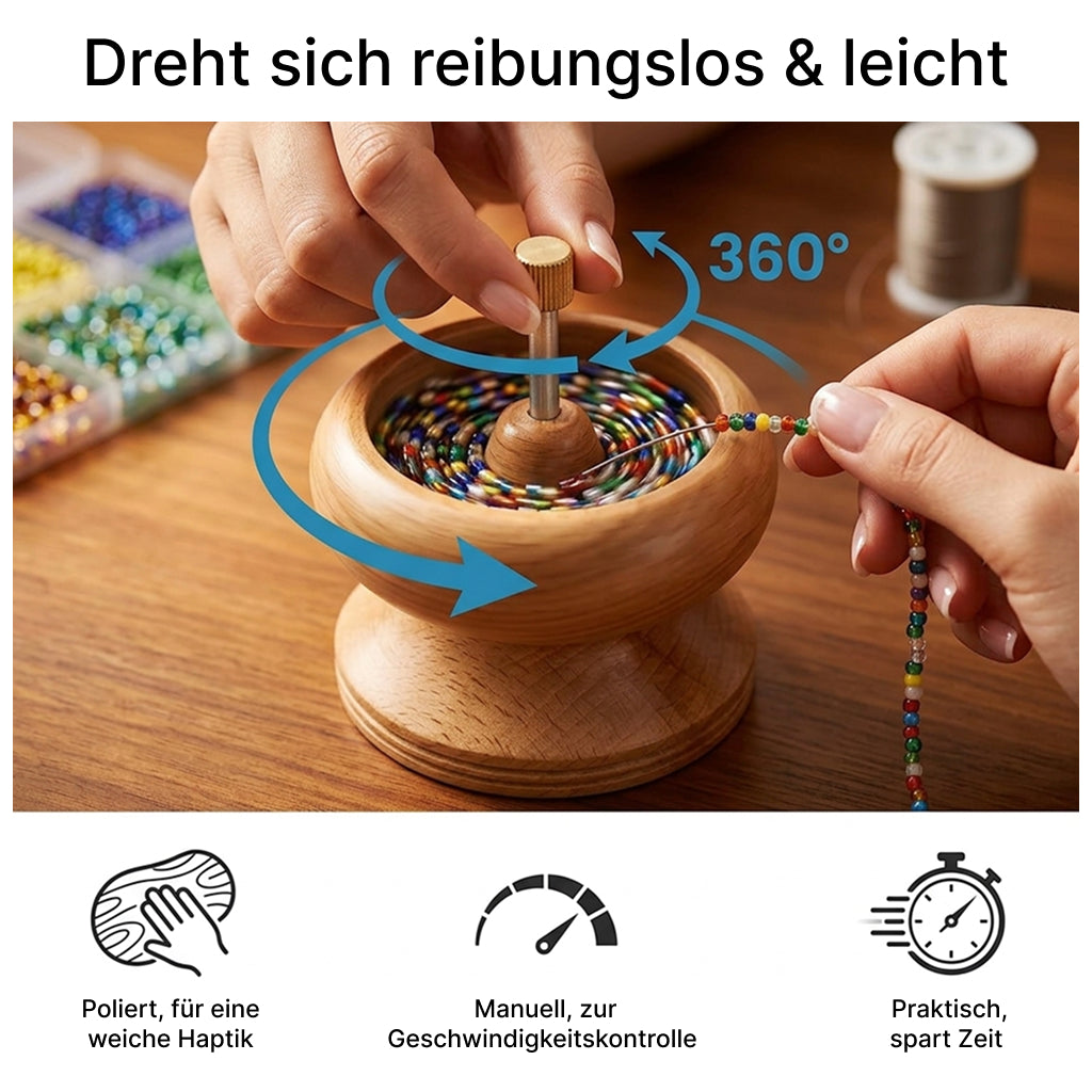 Manuelles Perlenfädelgerät aus Kiefernholz mit Holzschale, 345,00g