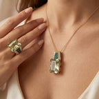 D'Joy Prasiolith, Verde Onyx und Moissanit Ring und Anhänger mit 50cm Kette