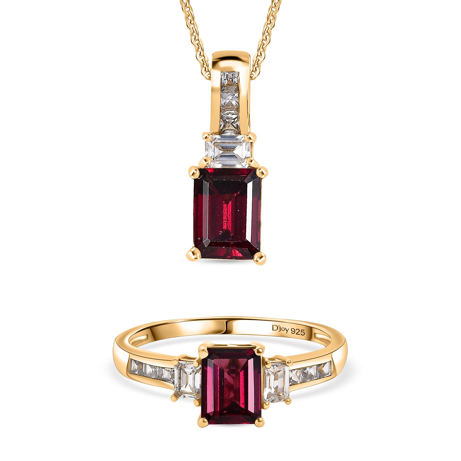 D'Joy Rhodolith Granat und Zirkon Ring und Anhänger mit 50cm Kette