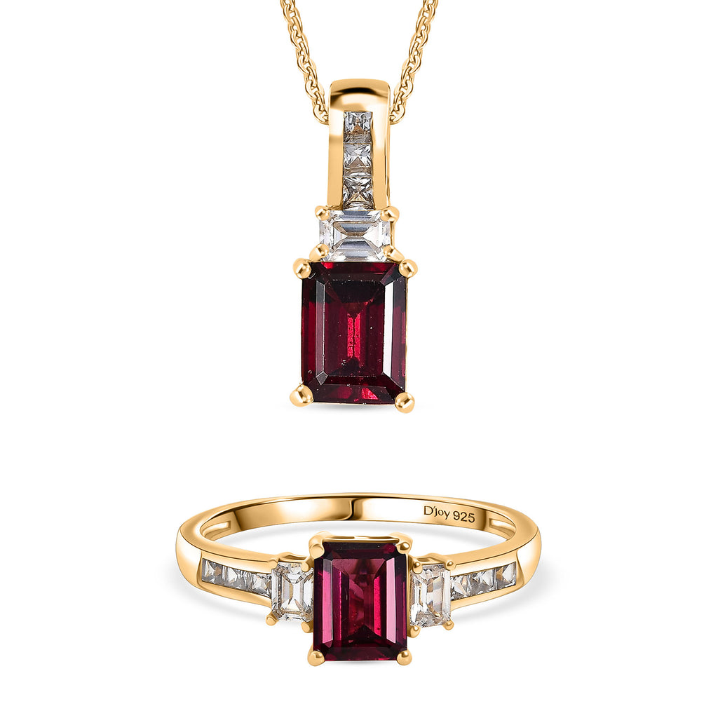 D'Joy Rhodolith Granat und Zirkon Ring und Anhänger mit 50cm Kette