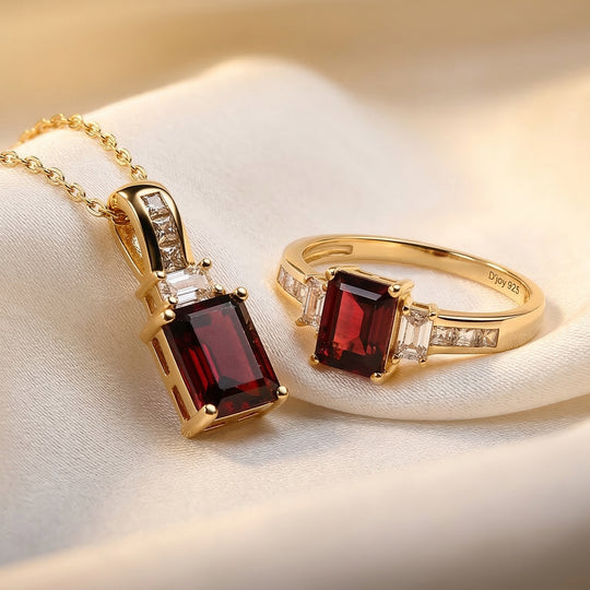 D'Joy Rhodolith Granat und Zirkon Ring und Anhänger mit 50cm Kette