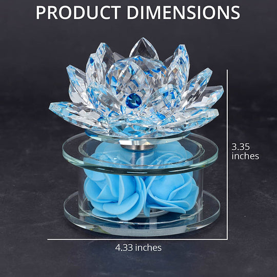 Blaue Kristall-Lotusblume mit drehbarem Sockel und Geschenkbox, blau