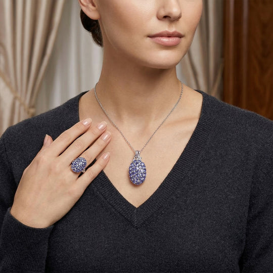 D'Joy Tansanit und Zirkon Ring und Anhänger mit 50cm Kette